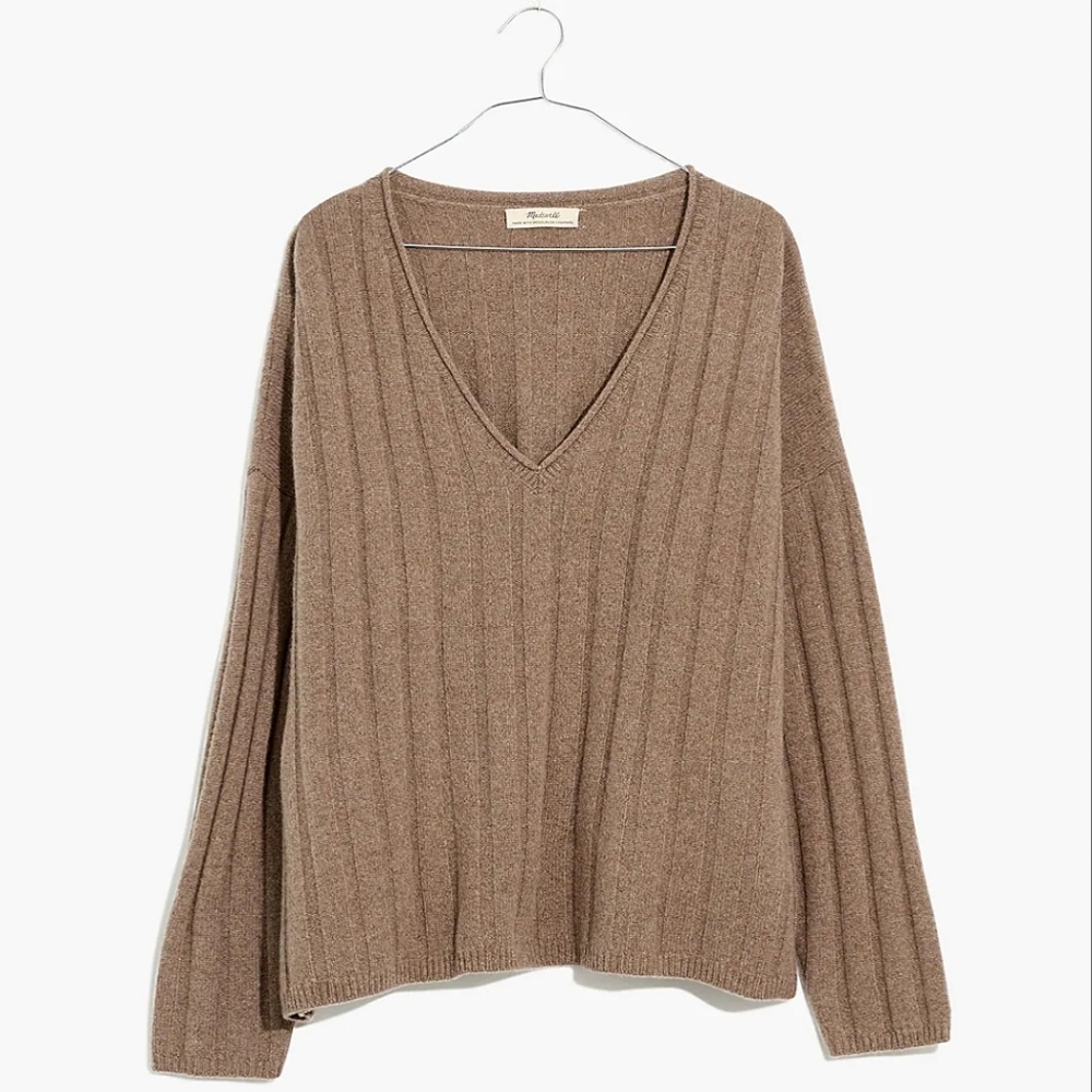 NWT Madewell (Re)sourced Cashmere Stitched-Rib V-Neck Sweater Small